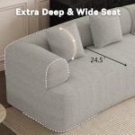 ONEMMLION 147″ Curved Chenille Sectional Cloud Couch – Oversized, No Assembly (Beige White)