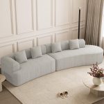 ONEMMLION 147″ Curved Chenille Sectional Cloud Couch – Oversized, No Assembly (Beige White)